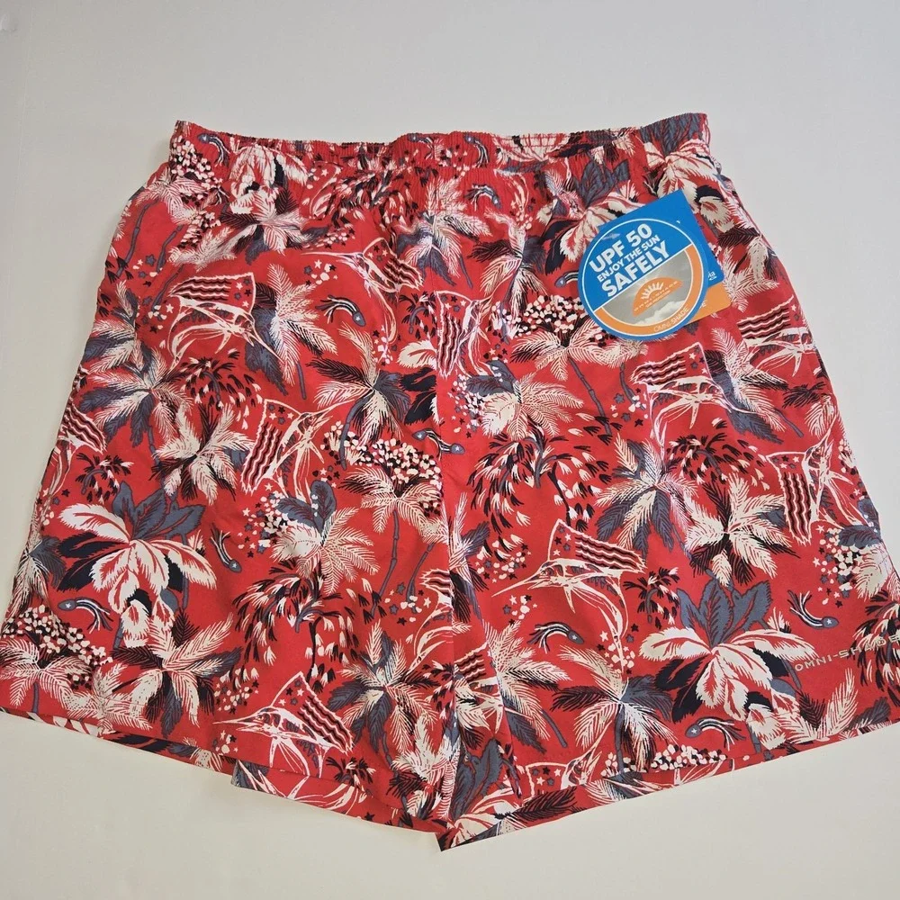 Columbia PFG Mens Medium Red Tropical Palm Marlin Swim Trunks Shorts UPF 50 New